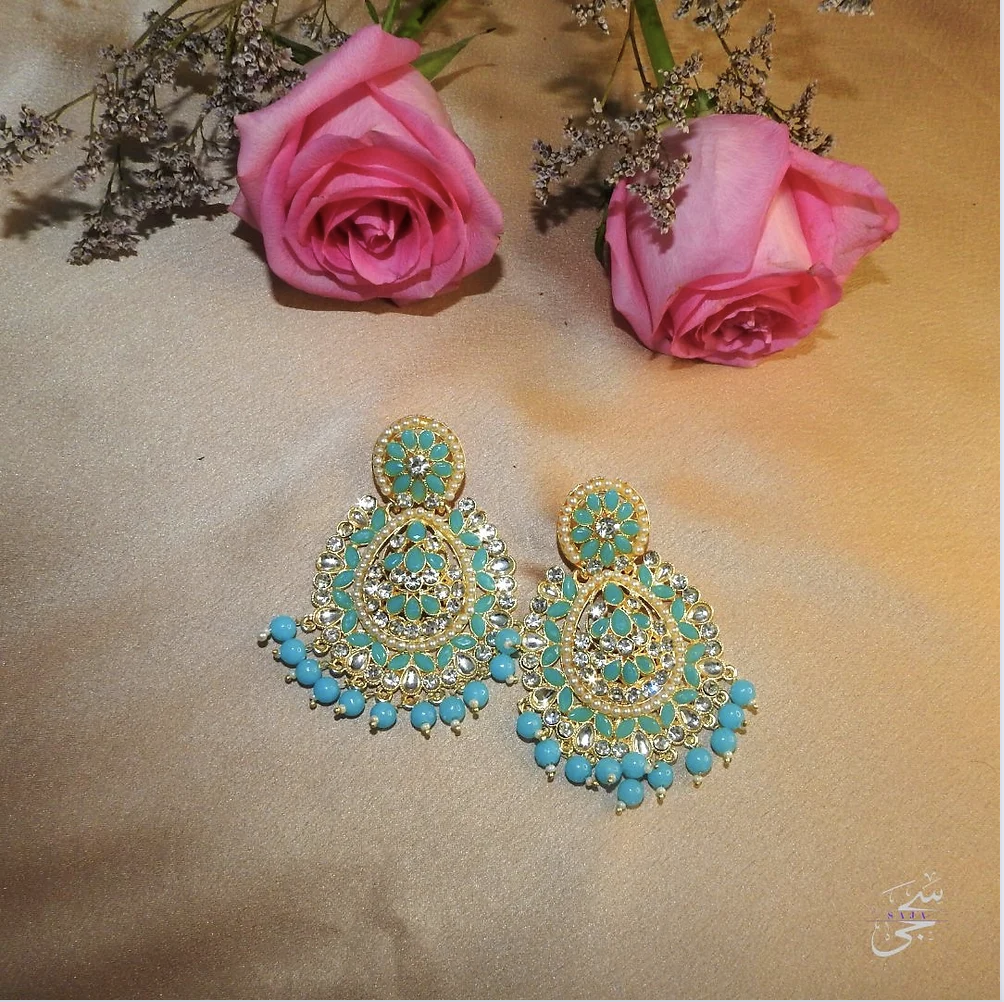 Turquoise Chandelier Jhumka Earrings