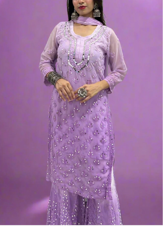 Purple Chikankari Elegance Ombré Mirror Set