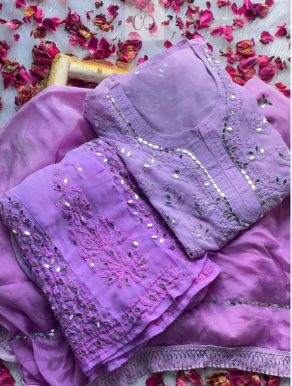 Purple Chikankari Elegance Ombré Mirror Set