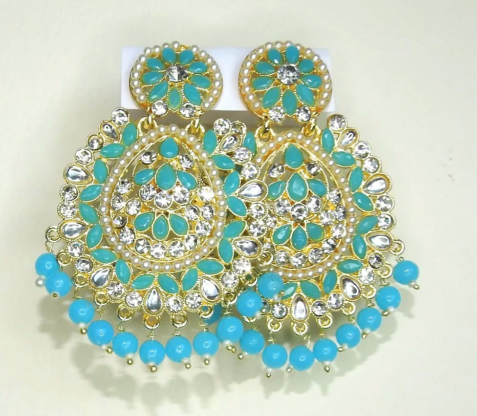 Turquoise Chandelier Jhumka Earrings